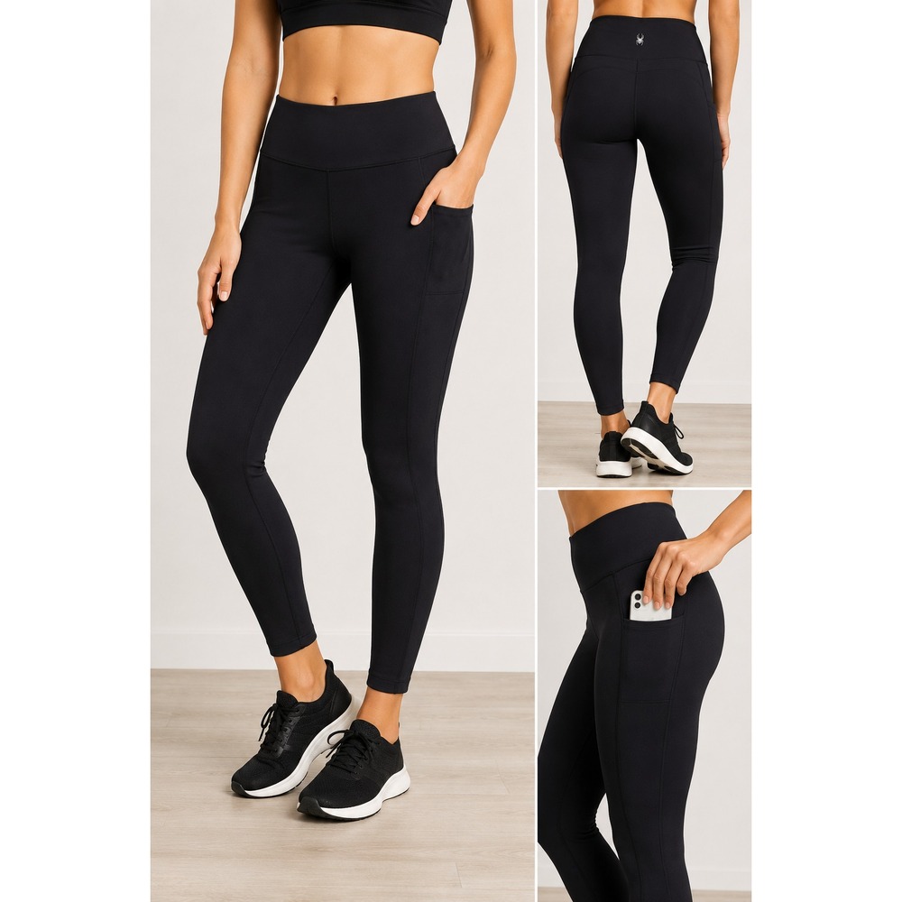 Spyder Active Leggings Women XL Black High Waisted Side Pockets Athletic Pants
